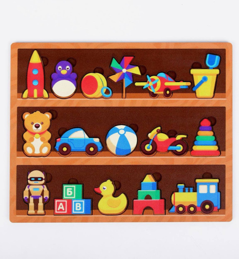 Рамка-сортер деревянная Игрушки на полках